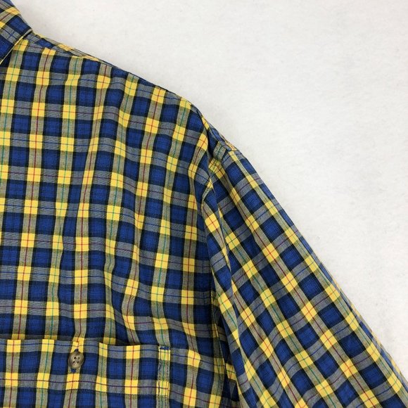 Eddie Bauer Mens Size Large Tall Blue Yellow Plaid Long Sleeve Button Down Shirt - Picture 4 of 9